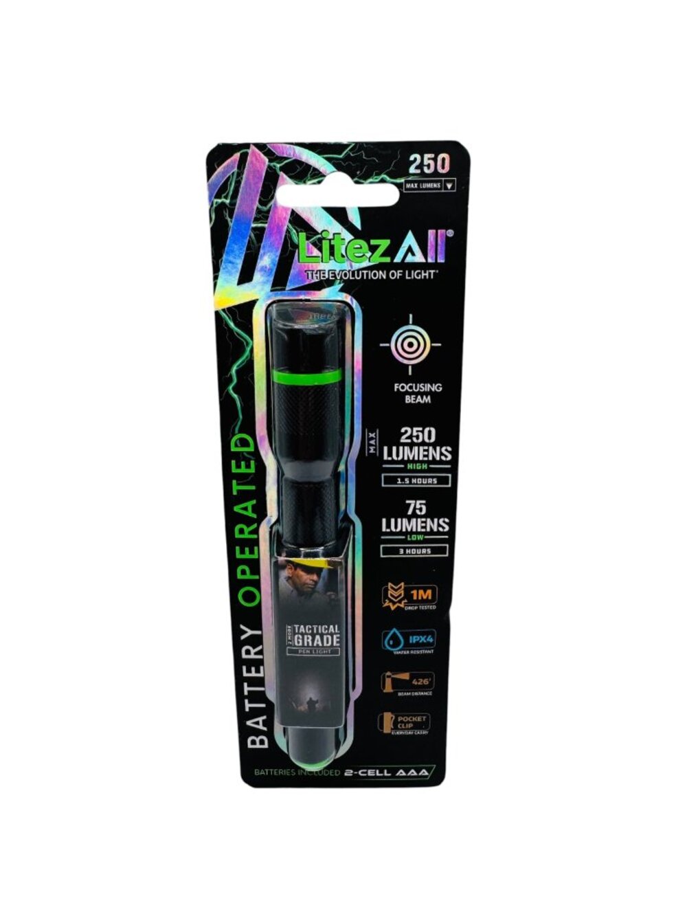 LitezAll Tactical Grade Pen Light 250 Lumens Battery Operated Water Resistant